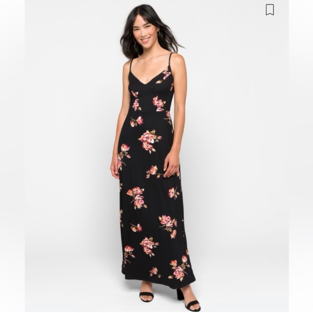 Nine Britton Willow Black and Pink Spaghetti Strap Maxi Dress size Medium